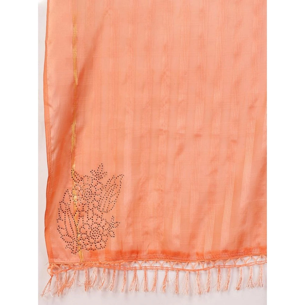 Clasymist Women's Chiffon Fabric Line Saree With Unstitched Blouse (Peach, 5-6 Mtrs)