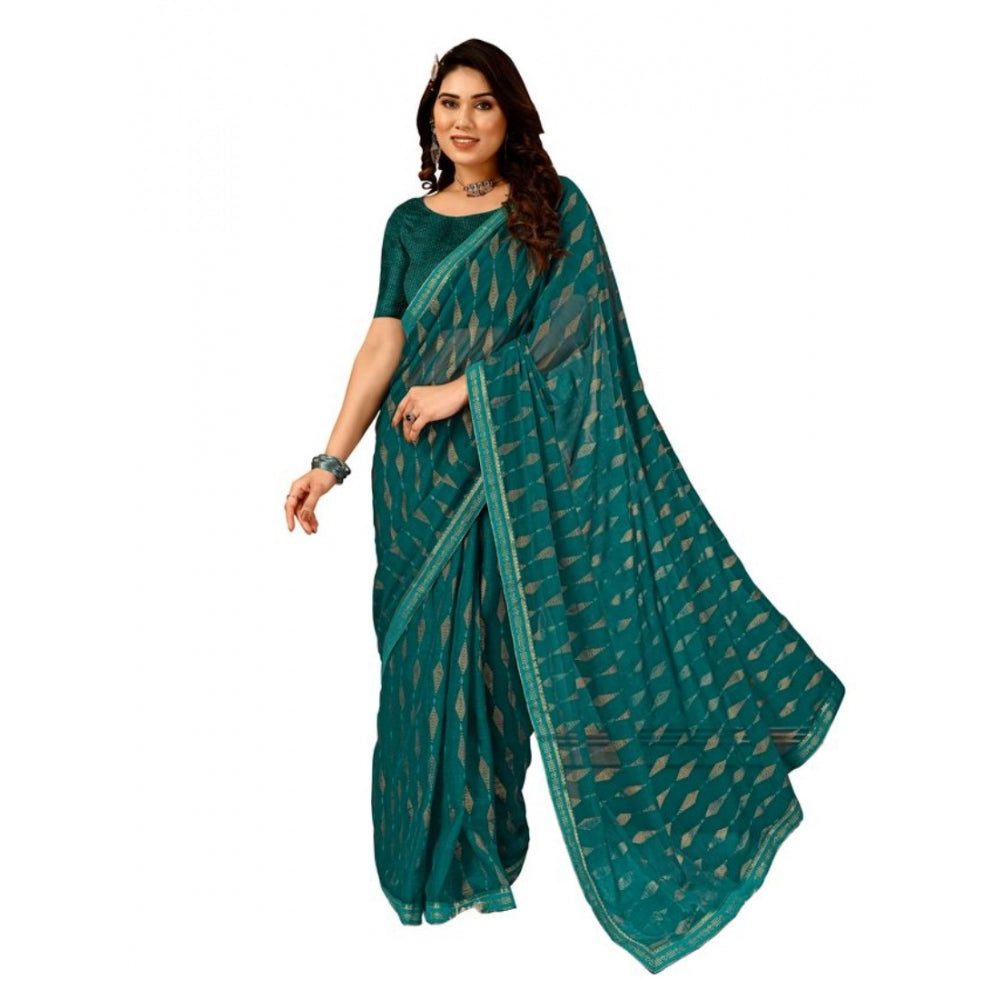 Clasymist Women's Zomto Laheriya Saree With Unstitched Blouse (Teal Blue, 5-6 Mtrs)