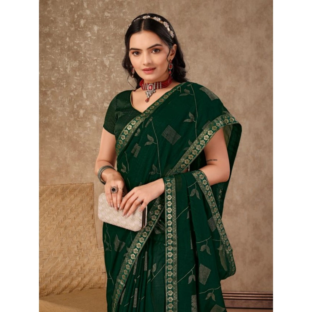 Clasymist Women's Zomto Patta Chiffon Saree With Unstitched Blouse (Green, 5-6 Mtrs)