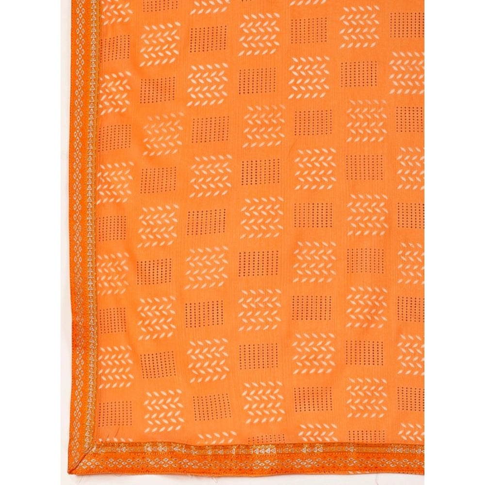 Clasymist Women's Zomto Checked Saree With Unstitched Blouse (Orange, 5-6 Mtrs)