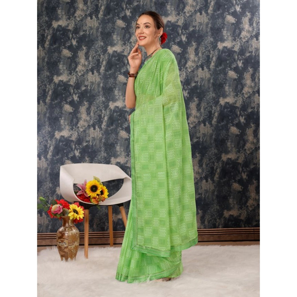 Clasymist Women's Zomto Checked Saree With Unstitched Blouse (Green, 5-6 Mtrs)