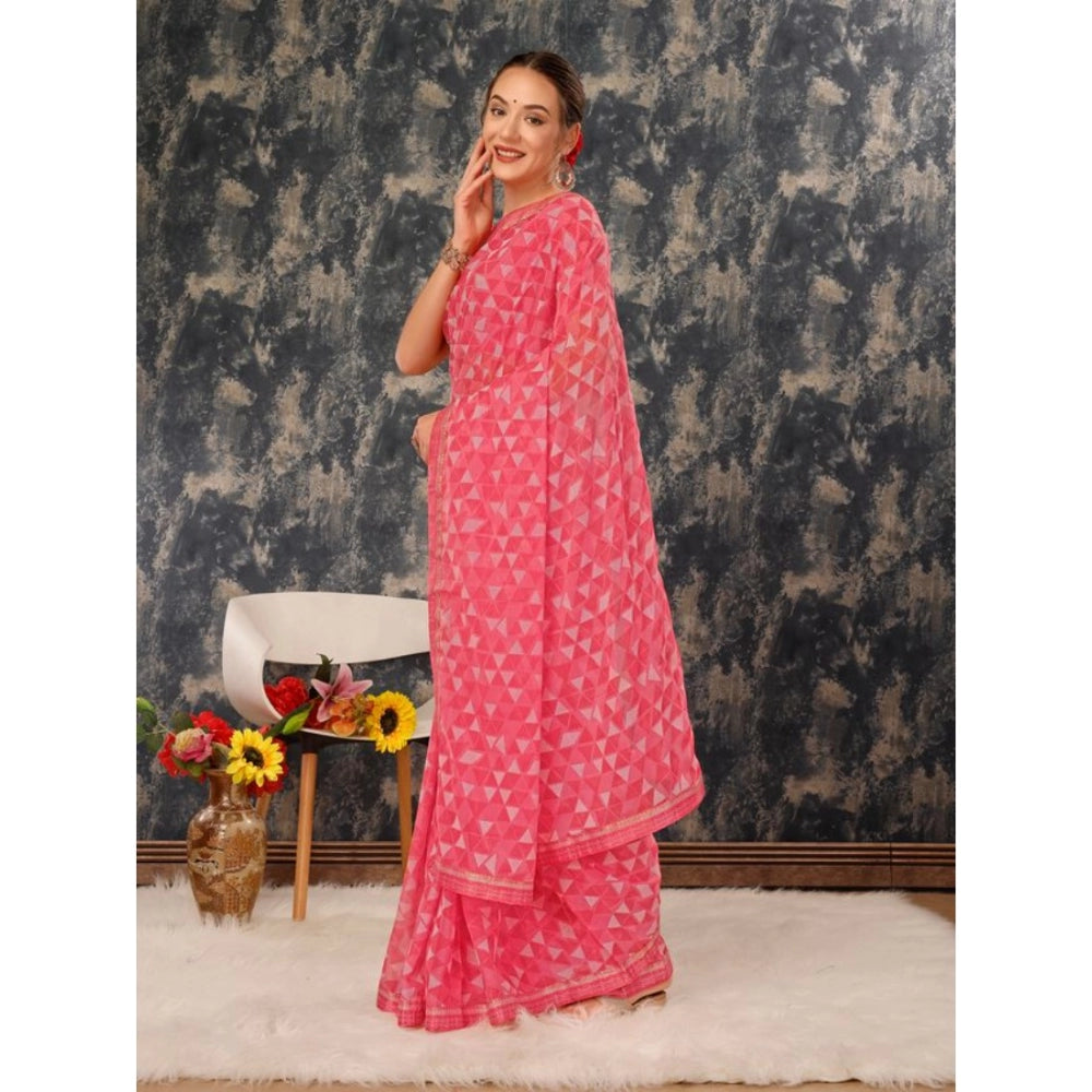 Clasymist Women's Zomto Printed Saree With Unstitched Blouse (Dark Pink, 5-6 Mtrs)