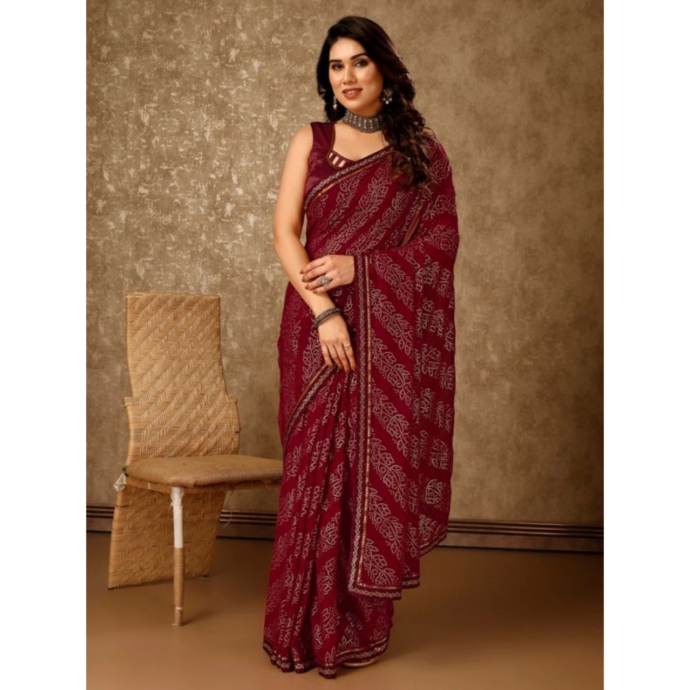 Clasymist Women's Zomto Bandhini Saree With Unstitched Blouse (Maroon, 5-6 Mtrs)