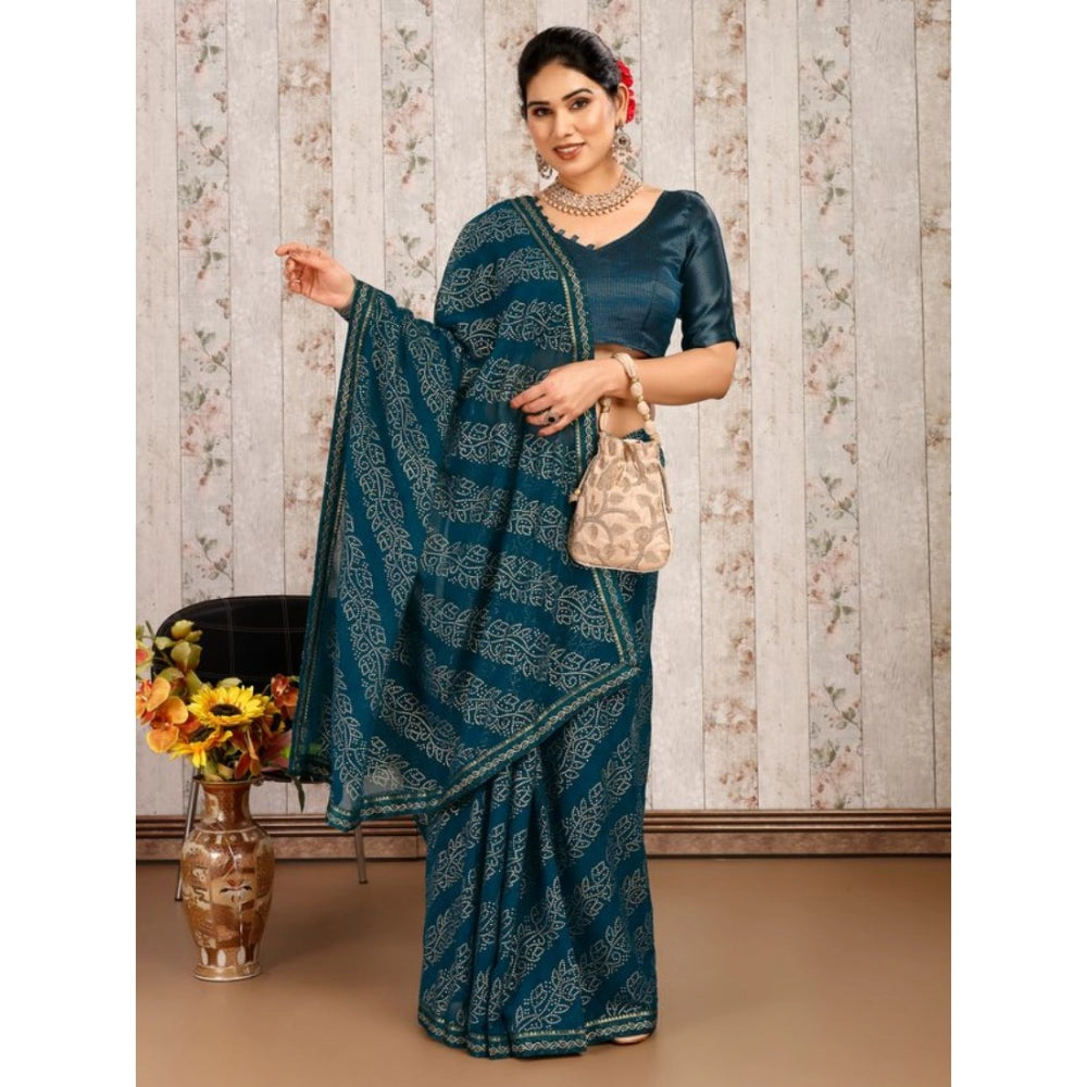 Clasymist Women's Zomto Bandhini Saree With Unstitched Blouse (Blue, 5-6 Mtrs)