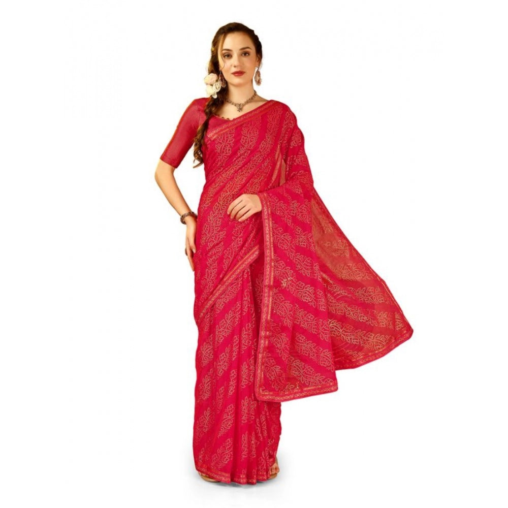 Clasymist Women's Zomto Bandhini Saree With Unstitched Blouse (Pink, 5-6 Mtrs)