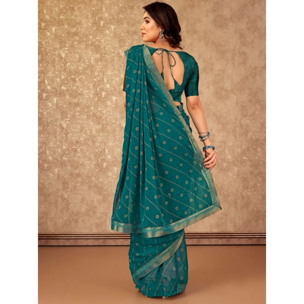 Clasymist Women's Zomto Bandhini Saree With Unstitched Blouse (Teal Blue, 5-6 Mtrs)