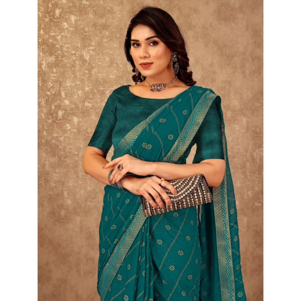 Clasymist Women's Zomto Bandhini Saree With Unstitched Blouse (Teal Blue, 5-6 Mtrs)