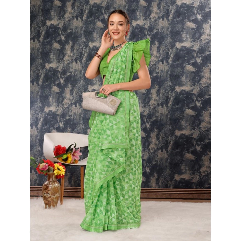 Clasymist Women's Zomto Printed Saree With Unstitched Blouse (Green, 5-6 Mtrs)