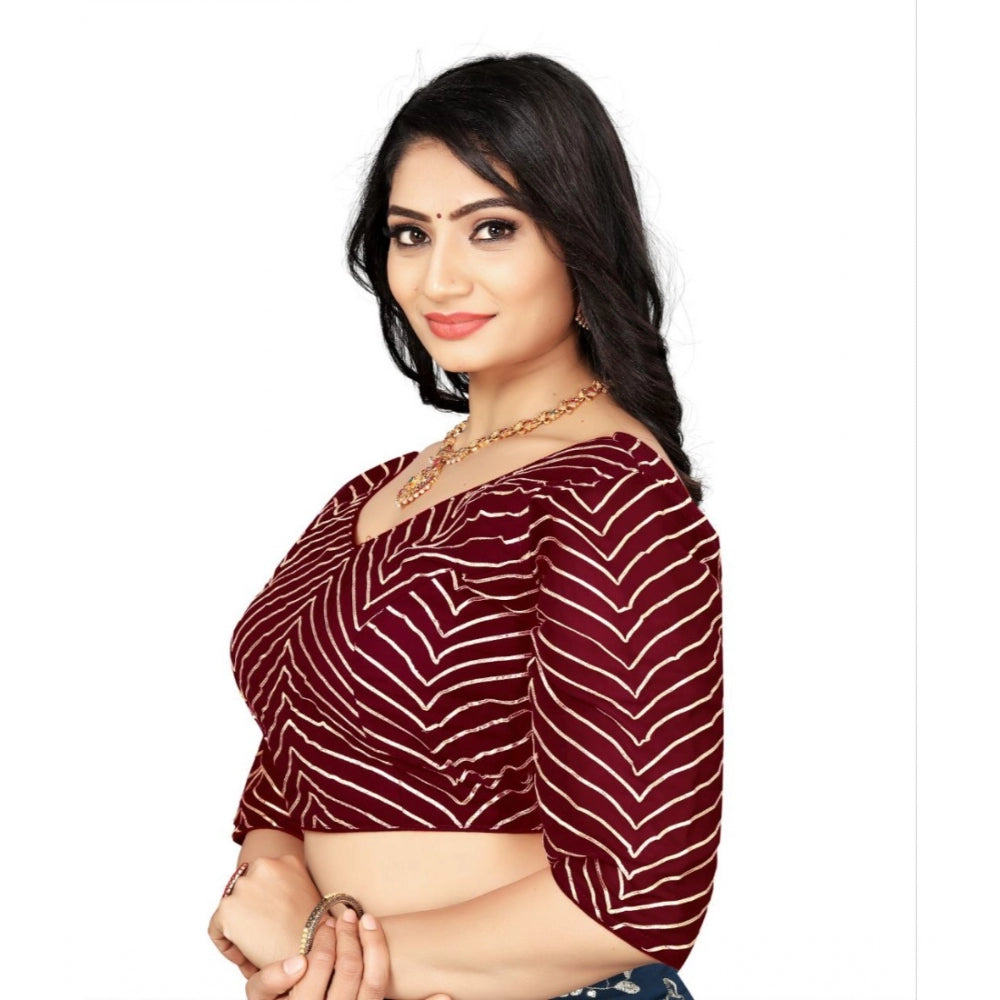 Clasymist Women's Georgette Embroidery Readymade Blouse (Maroon, Size: Free Size)