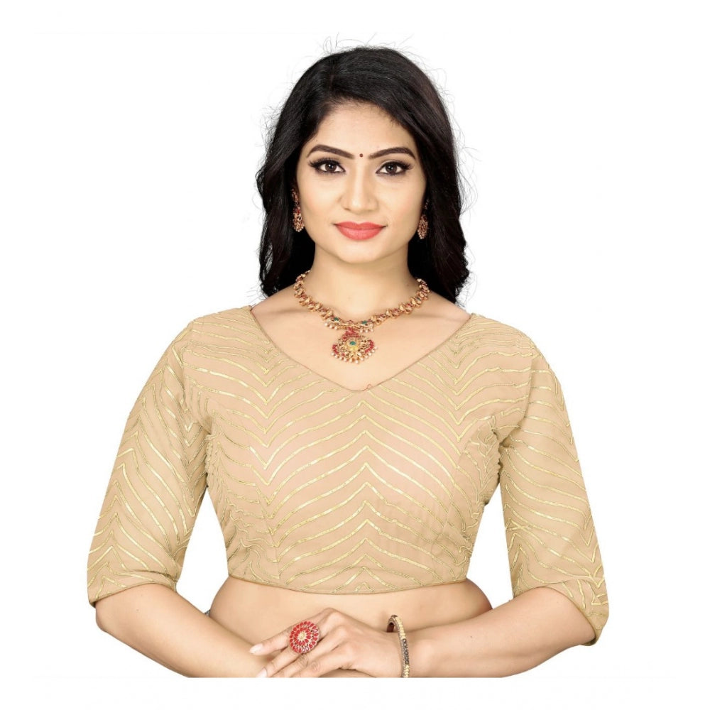 Clasymist Women's Georgette Embroidery Readymade Blouse (Cream, Size: Free Size)