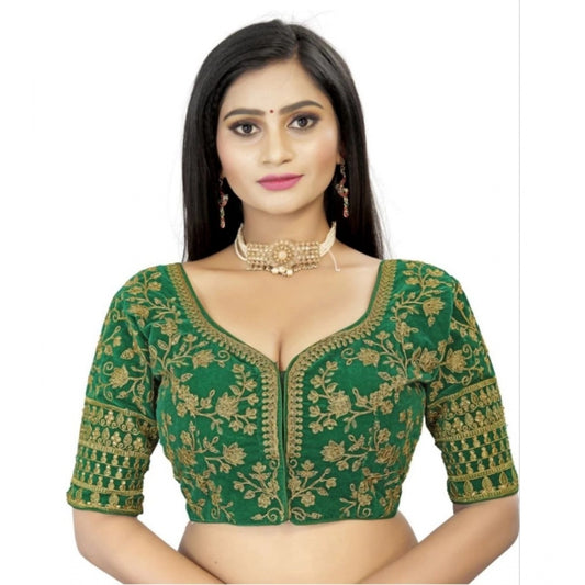 Clasymist Women's Velvet Embroidery Readymade Blouse (Green, Size: Free Size)