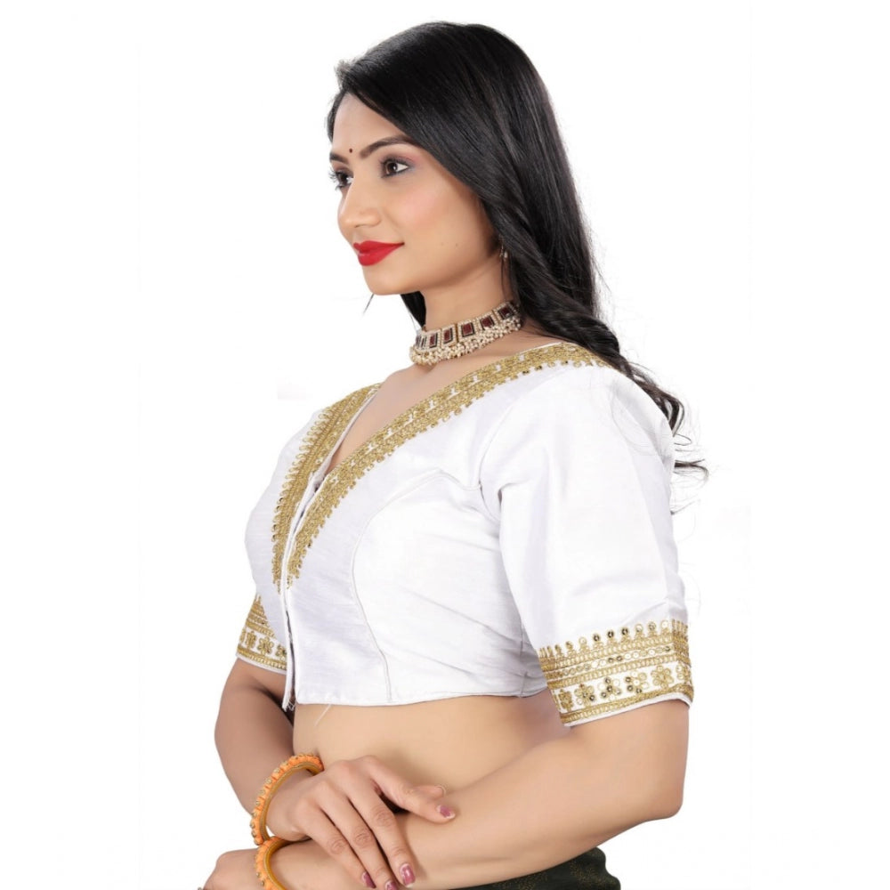 Clasymist Women's Banglory Embroidery Readymade Blouse (White, Size: Free Size)