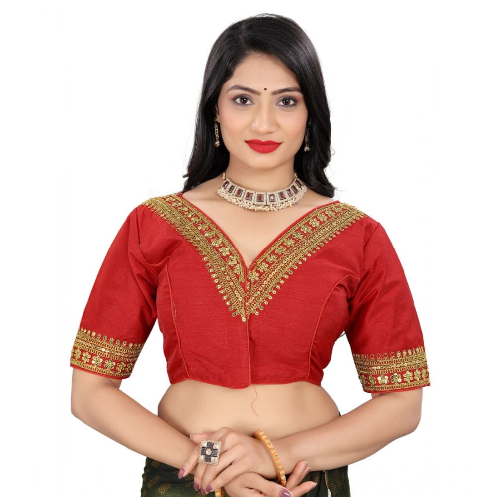 Clasymist Women's Banglory Embroidery Readymade Blouse (Red, Size: Free Size)