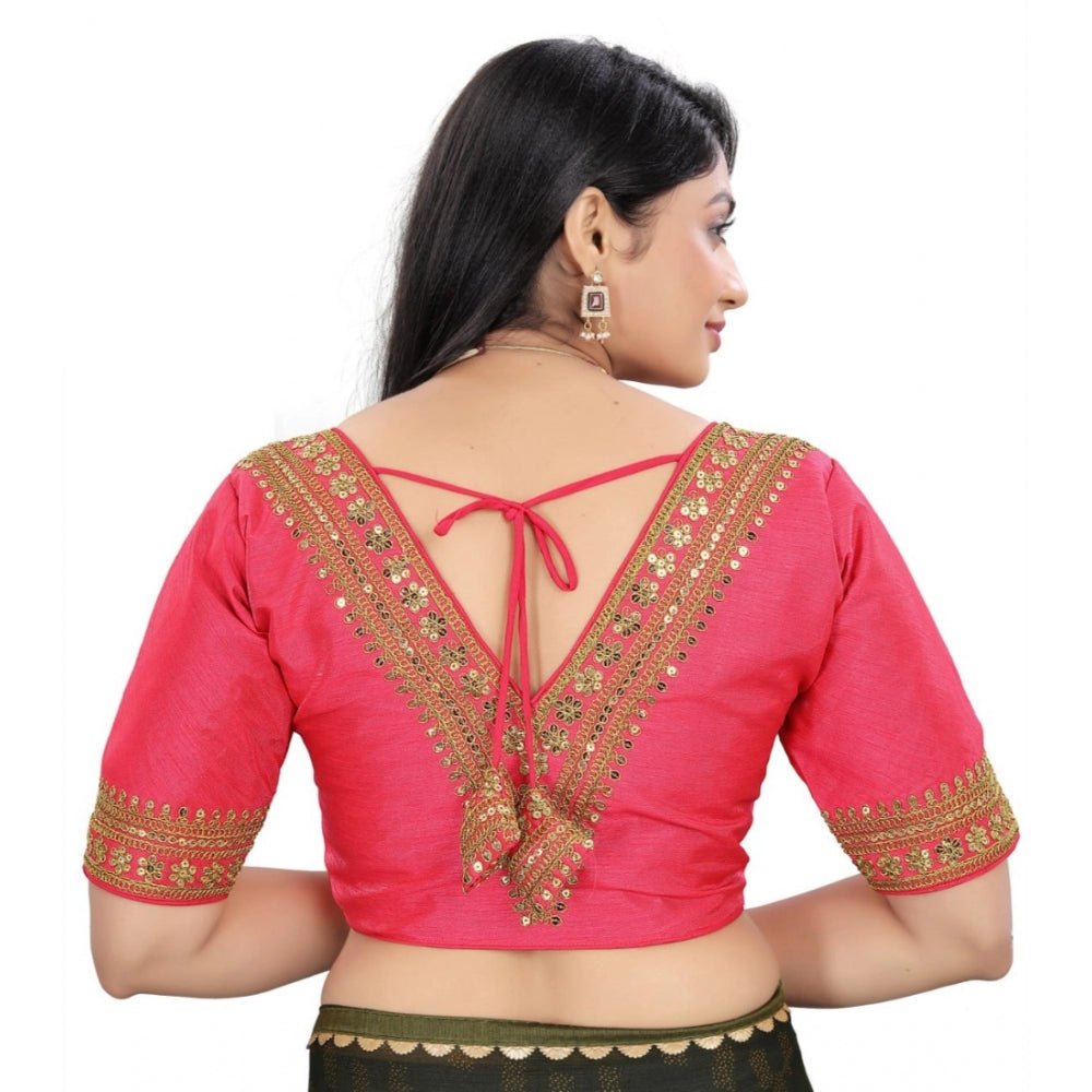 Clasymist Women's Banglory Embroidery Readymade Blouse (Pink, Size: Free Size)