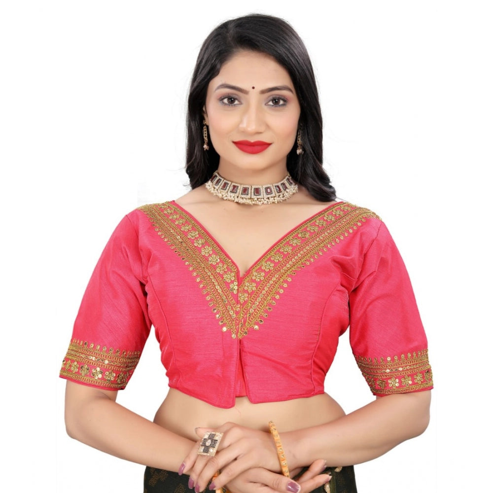 Clasymist Women's Banglory Embroidery Readymade Blouse (Pink, Size: Free Size)