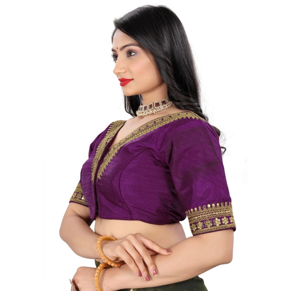 Clasymist Women's Banglory Embroidery Readymade Blouse (Magenta, Size: Free Size)