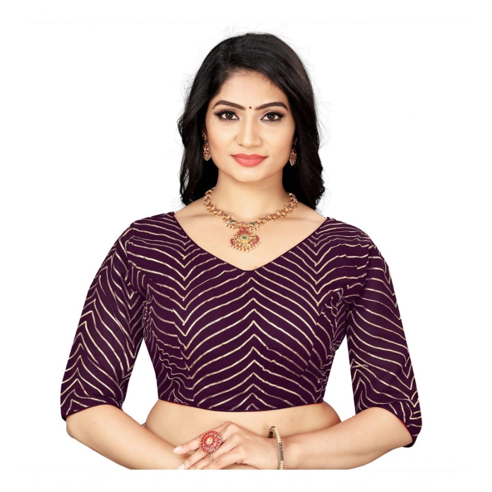 Clasymist Women's Georgette Embroidery Readymade Blouse (Purple, Size: Free Size)