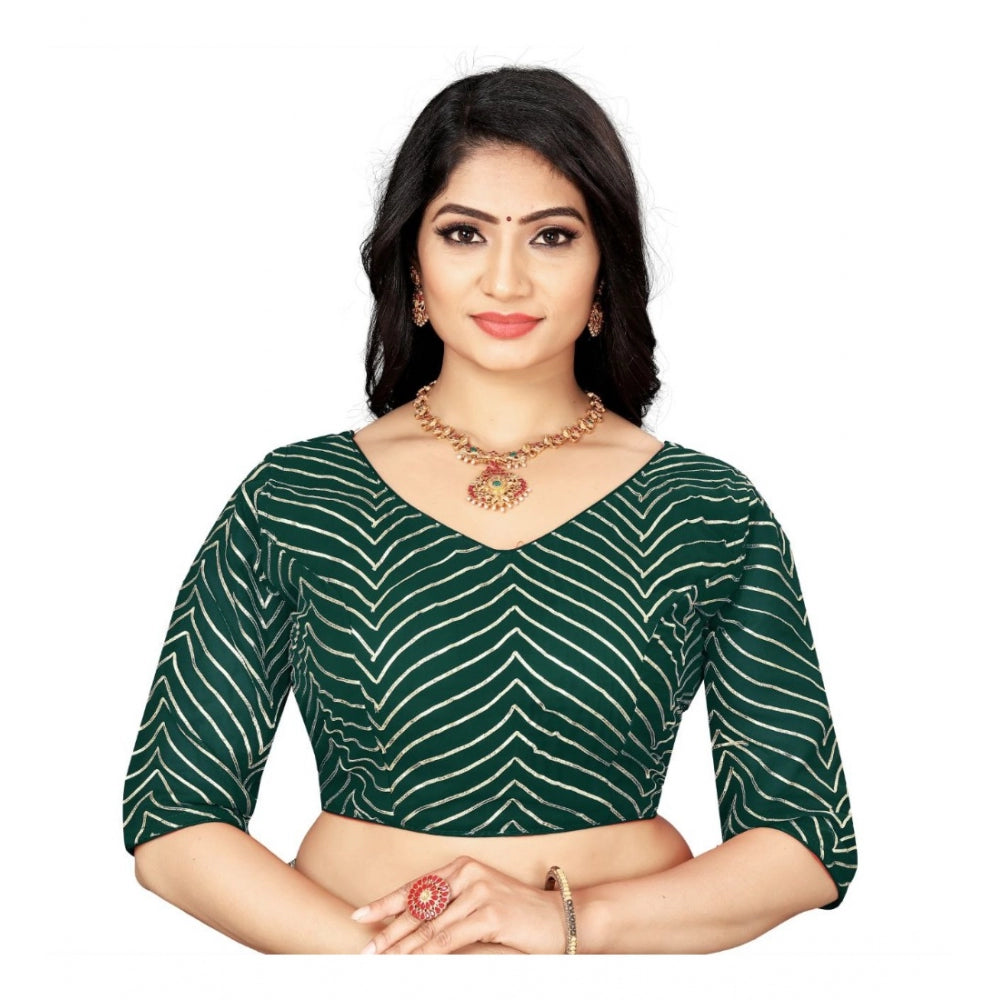 Clasymist Women's Georgette Embroidery Readymade Blouse (Green, Size: Free Size)