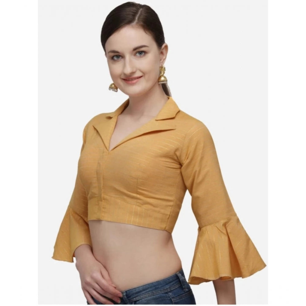 Clasymist Women's Cotton Striped Readymade Blouse (Mustard, Size: Free Size)