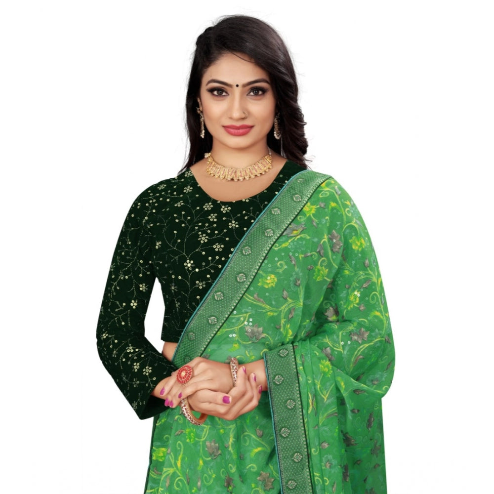 Clasymist Women's Velvet Embroidery Readymade Blouse (Green, Size: Free Size)