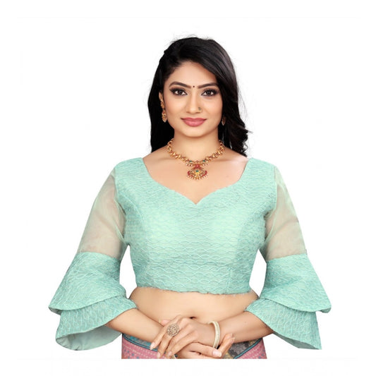 Clasymist Women's Organza Embroidery Readymade Blouse (Mint Green, Size: Free Size)