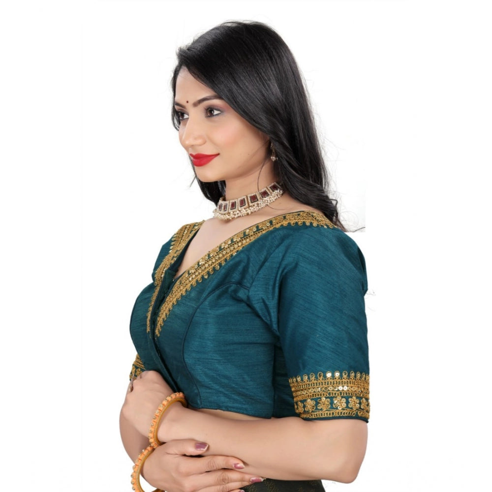 Clasymist Women's Banglory Embroidery Readymade Blouse (Teal, Size: Free Size)