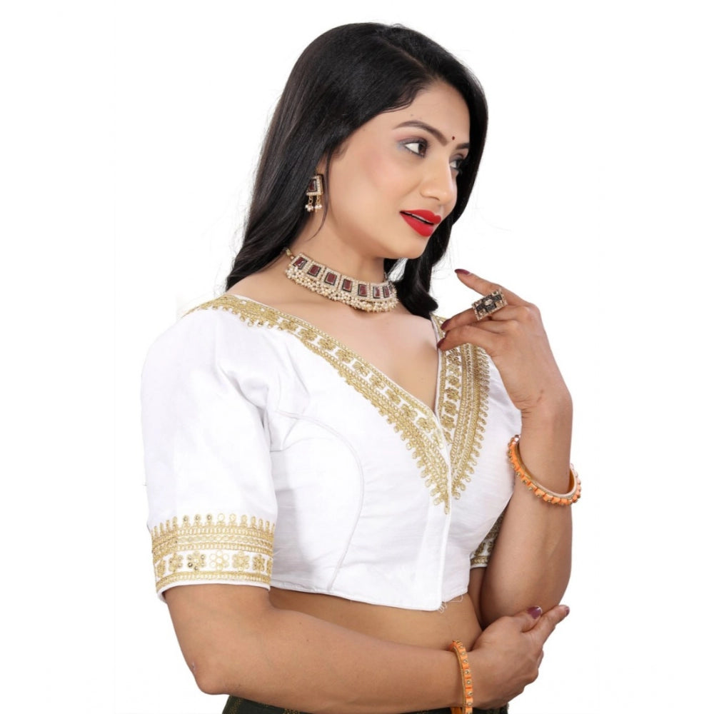 Clasymist Women's Banglory Embroidery Readymade Blouse (White, Size: Free Size)