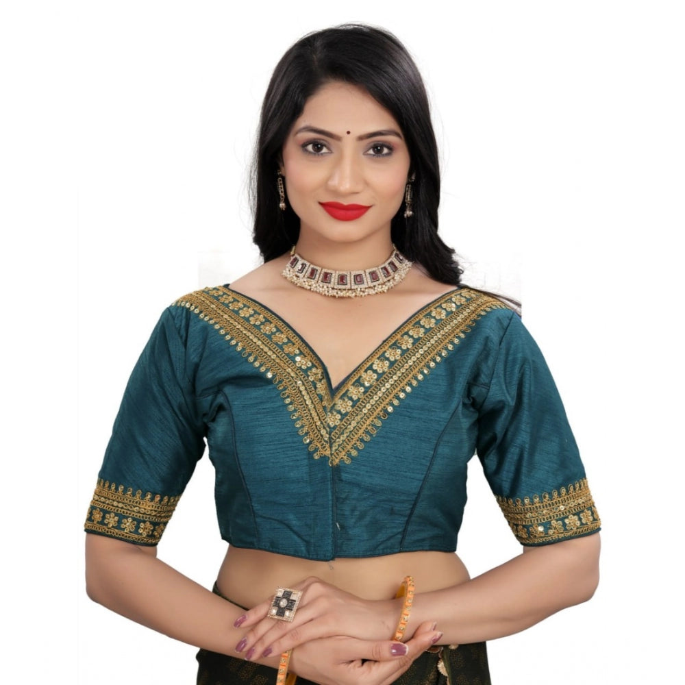 Clasymist Women's Banglory Embroidery Readymade Blouse (Teal, Size: Free Size)