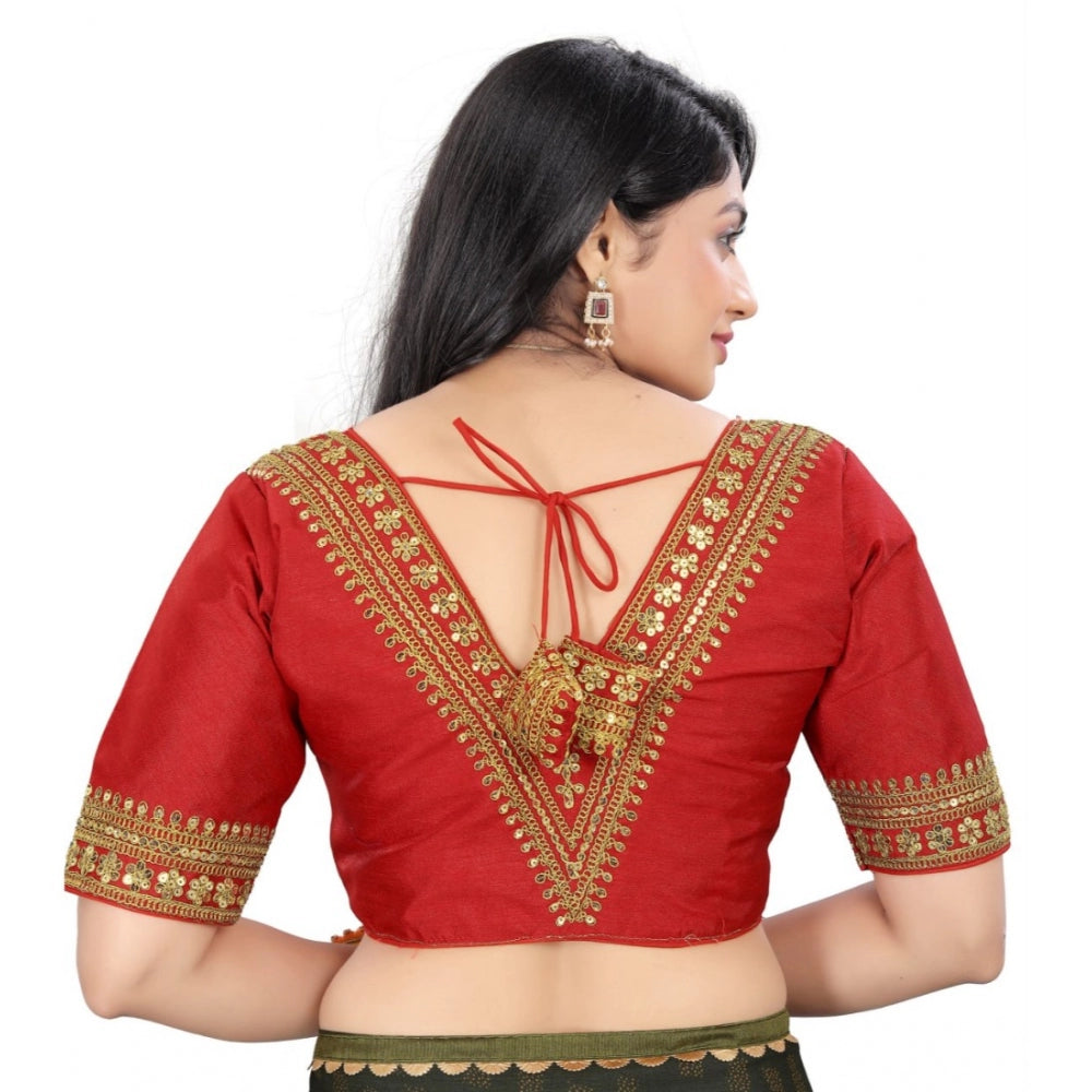 Clasymist Women's Banglory Embroidery Readymade Blouse (Red, Size: Free Size)