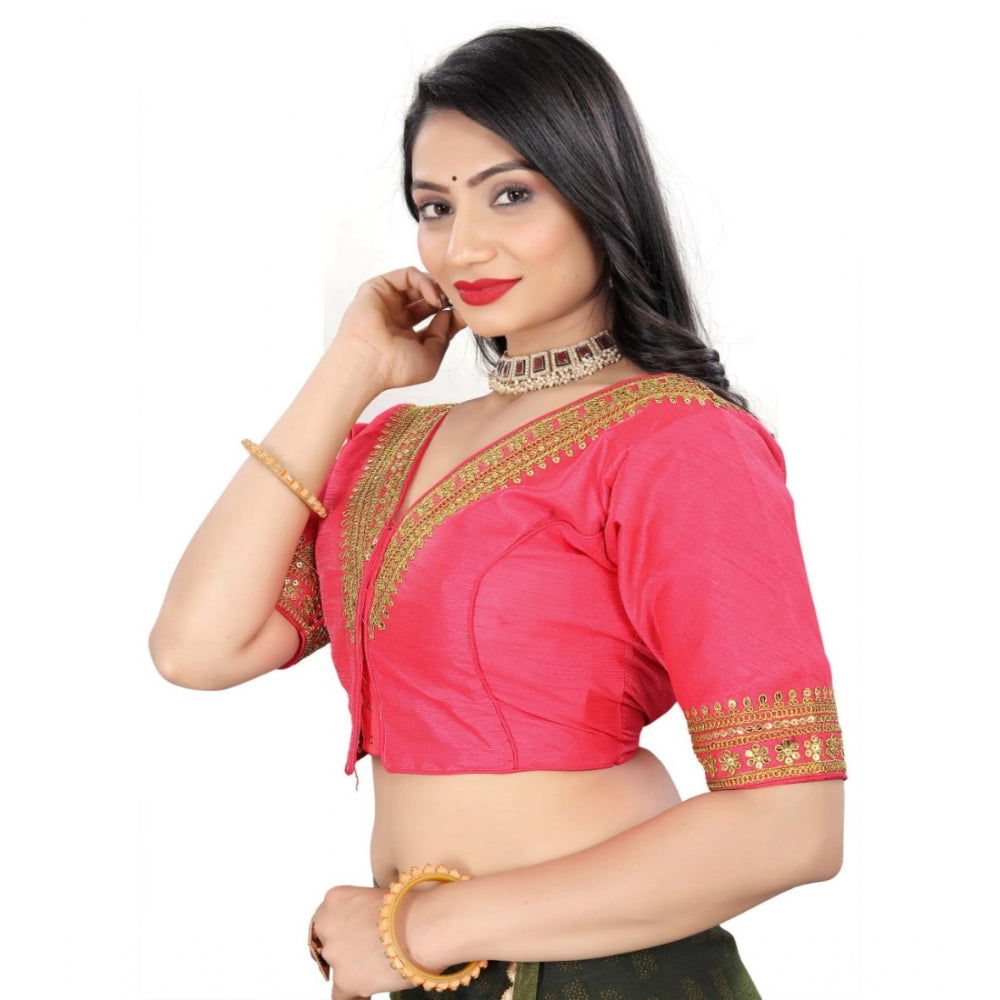 Clasymist Women's Banglory Embroidery Readymade Blouse (Pink, Size: Free Size)