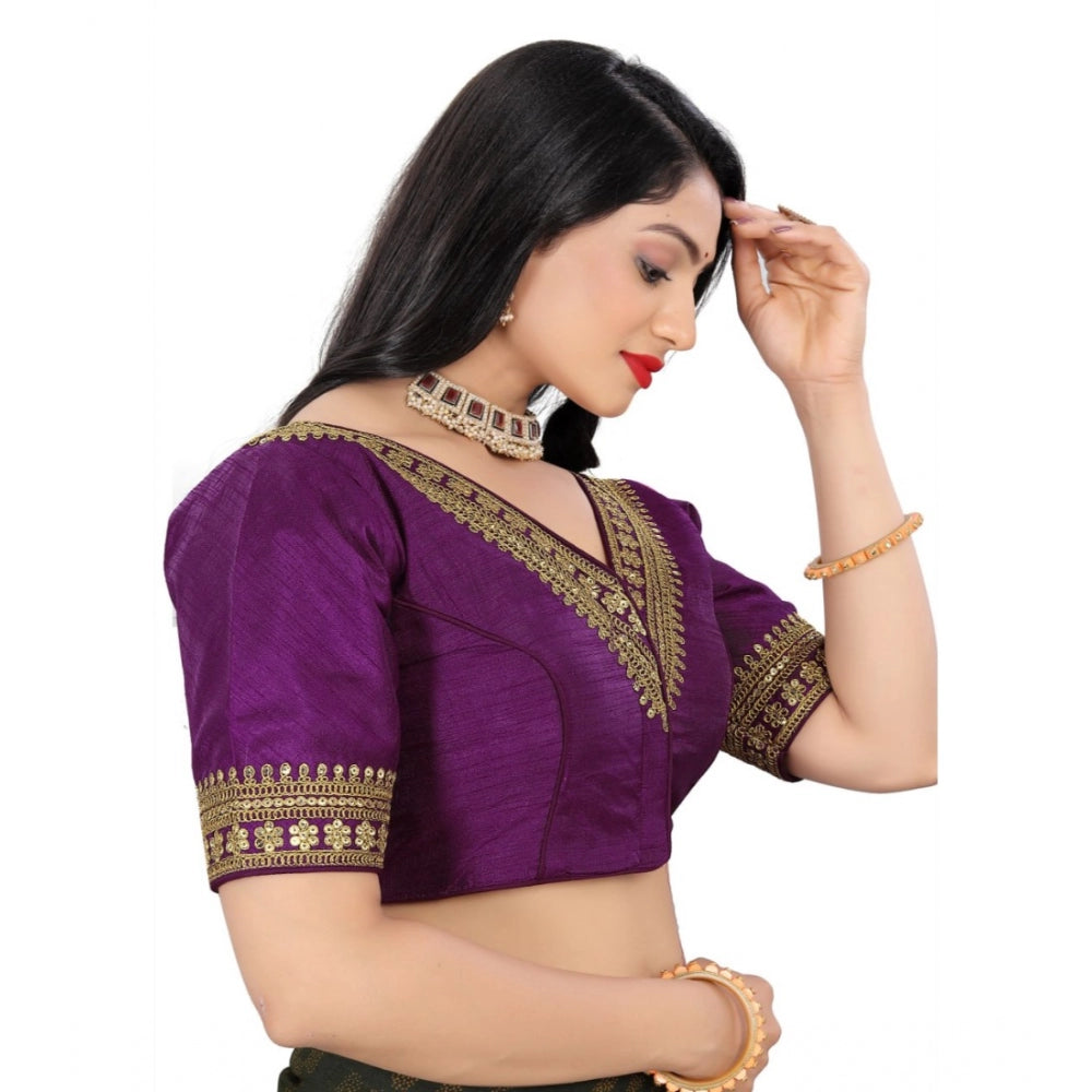 Clasymist Women's Banglory Embroidery Readymade Blouse (Magenta, Size: Free Size)