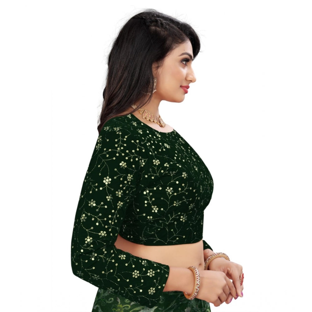 Clasymist Women's Velvet Embroidery Readymade Blouse (Green, Size: Free Size)