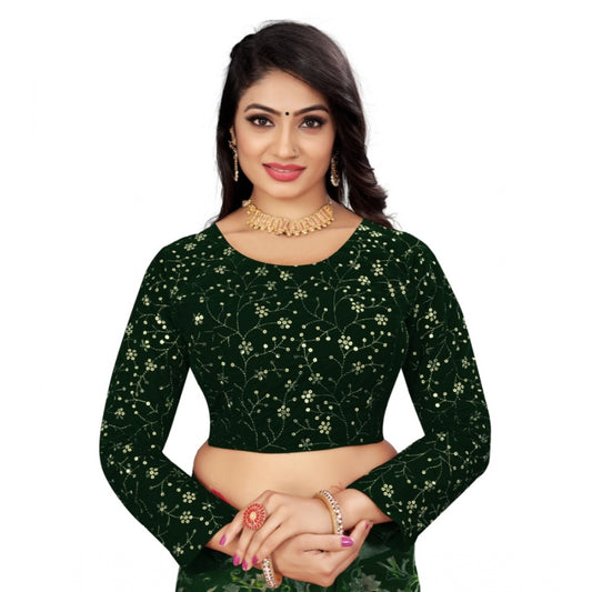 Clasymist Women's Velvet Embroidery Readymade Blouse (Green, Size: Free Size)