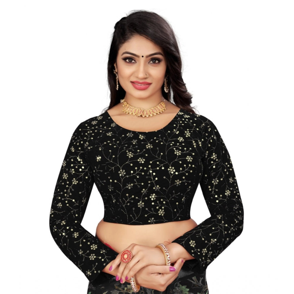 Clasymist Women's Velvet Embroidery Readymade Blouse (Black, Size: Free Size)