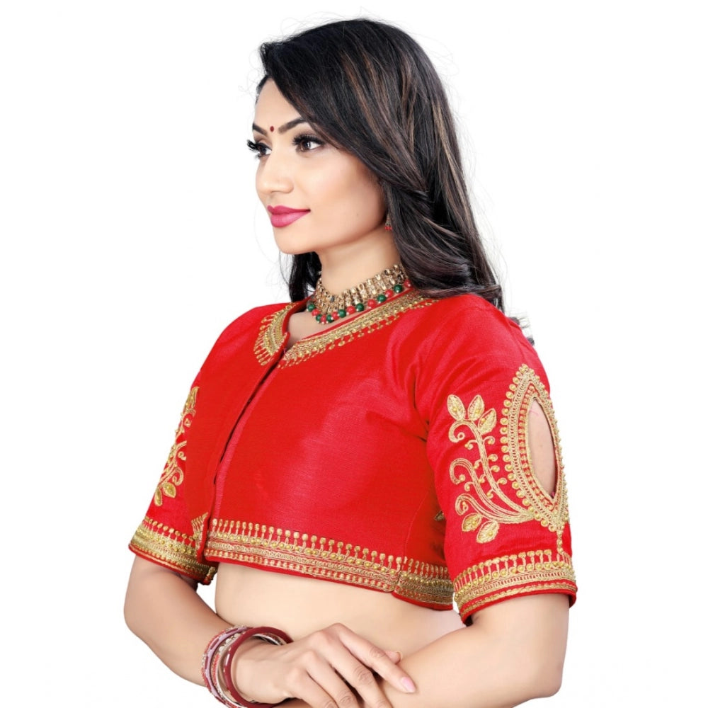 Clasymist Women's Phantom Embroidery Readymade Blouse (Red, Size: Free Size)