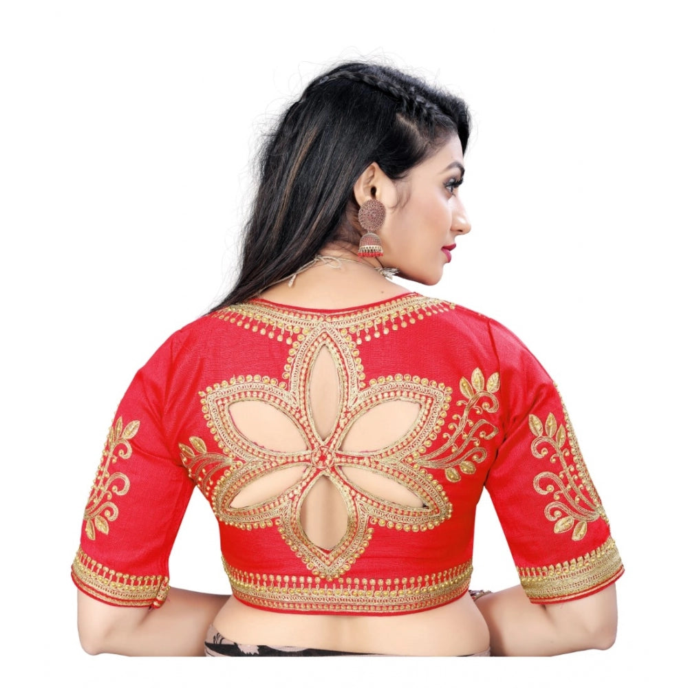 Clasymist Women's Phantom Embroidery Readymade Blouse (Red, Size: Free Size)