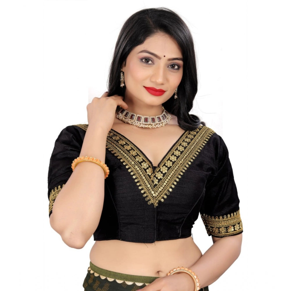 Clasymist Women's Banglory Embroidery Readymade Blouse (Black, Size: Free Size)