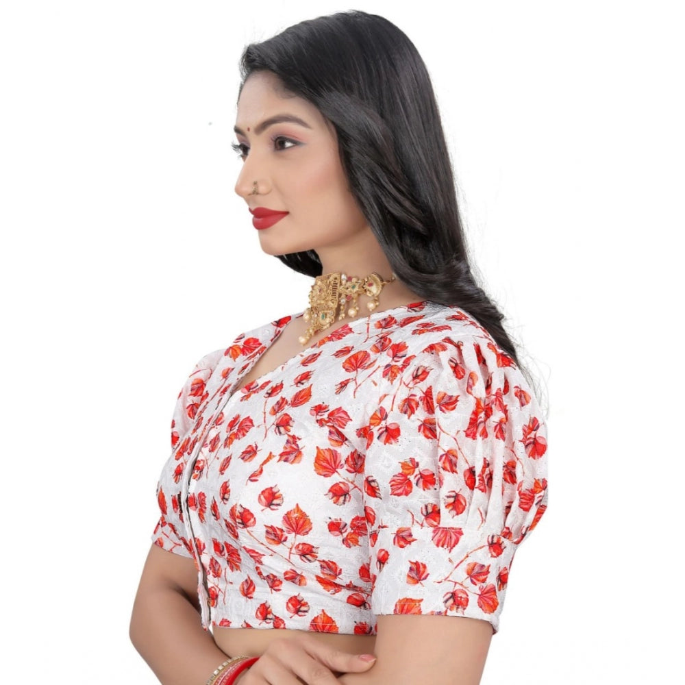 Clasymist Women's Cotton Blend Floral Readymade Blouse (Red, Size: Free Size)