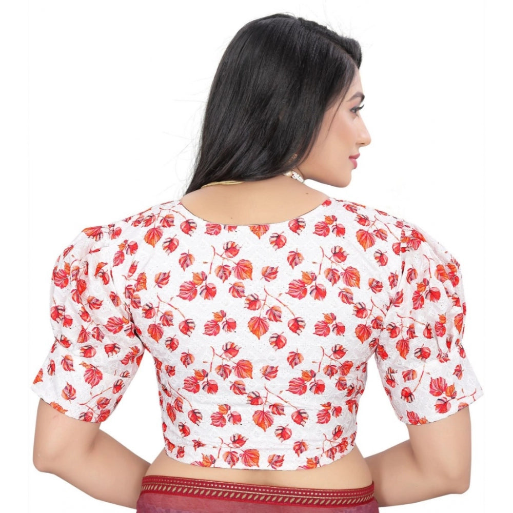 Clasymist Women's Cotton Blend Floral Readymade Blouse (Red, Size: Free Size)