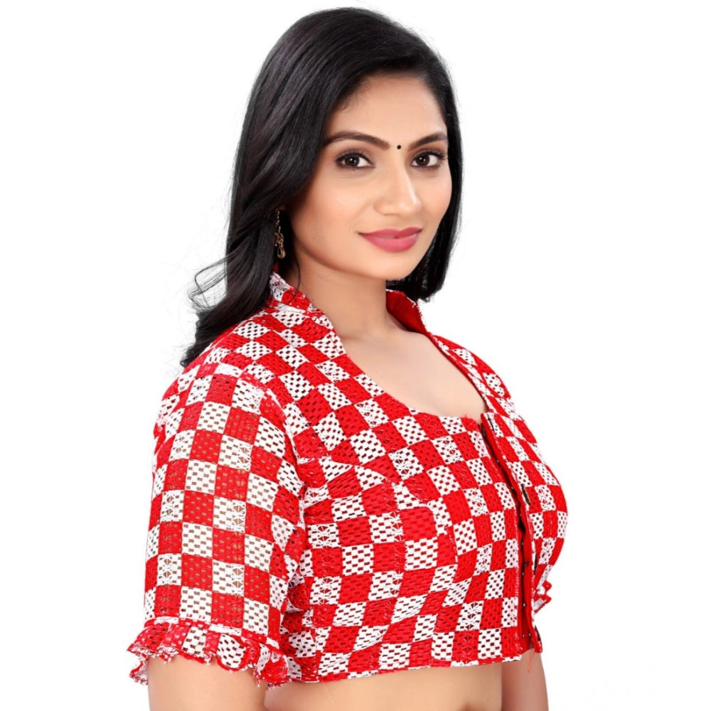 Clasymist Women's Cotton Blend Checks Readymade Blouse (Red, Size: Free Size)