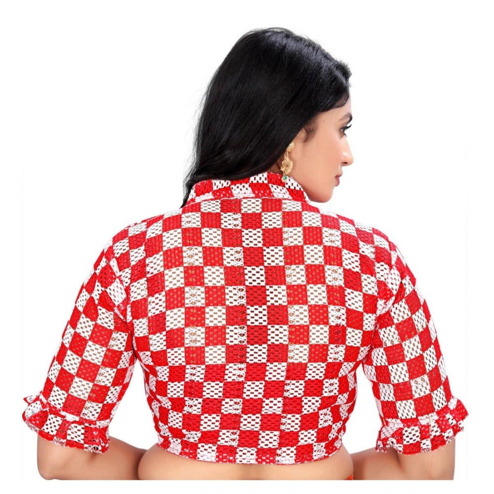 Clasymist Women's Cotton Blend Checks Readymade Blouse (Red, Size: Free Size)