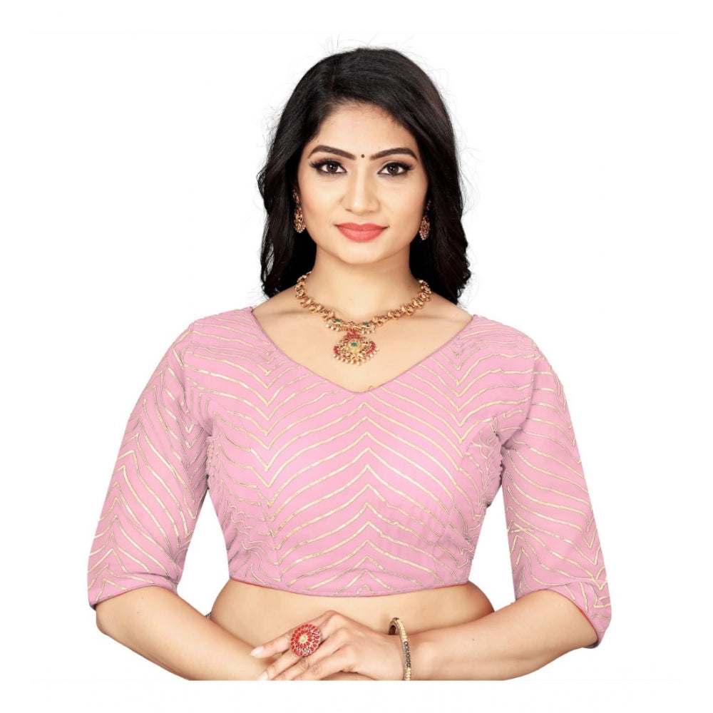 Clasymist Women's Georgette Embroidery Readymade Blouse (L.Pink, Size: Free Size)