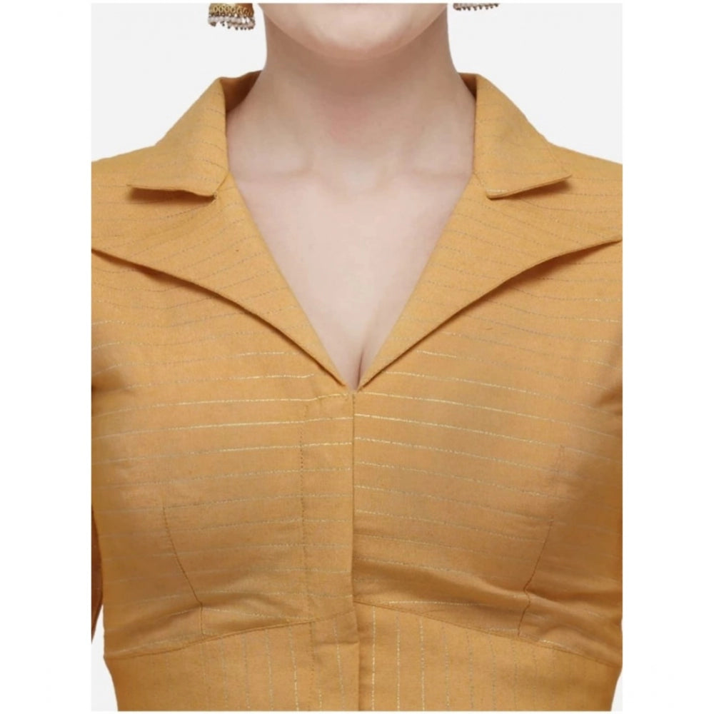 Clasymist Women's Cotton Striped Readymade Blouse (Mustard, Size: Free Size)