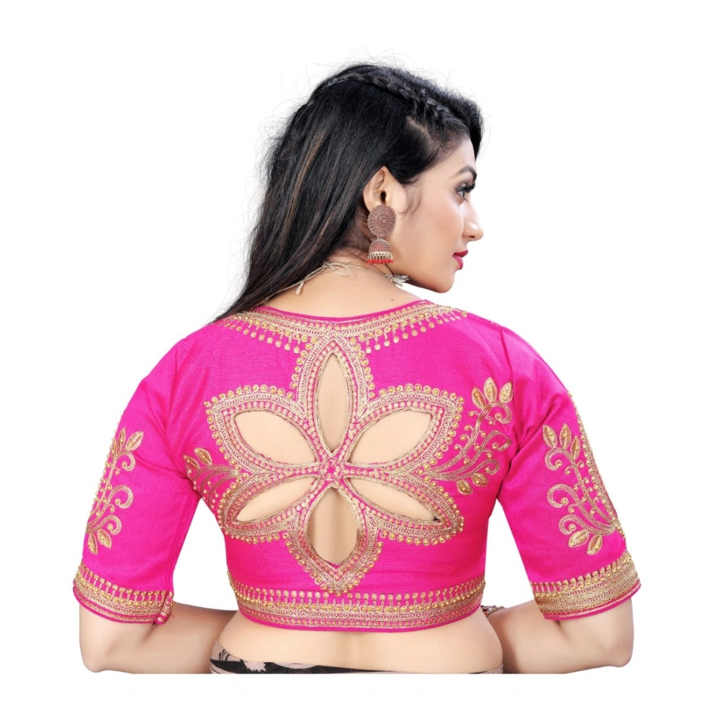 Clasymist Women's Phantom Embroidery Readymade Blouse (Pink, Size: Free Size)