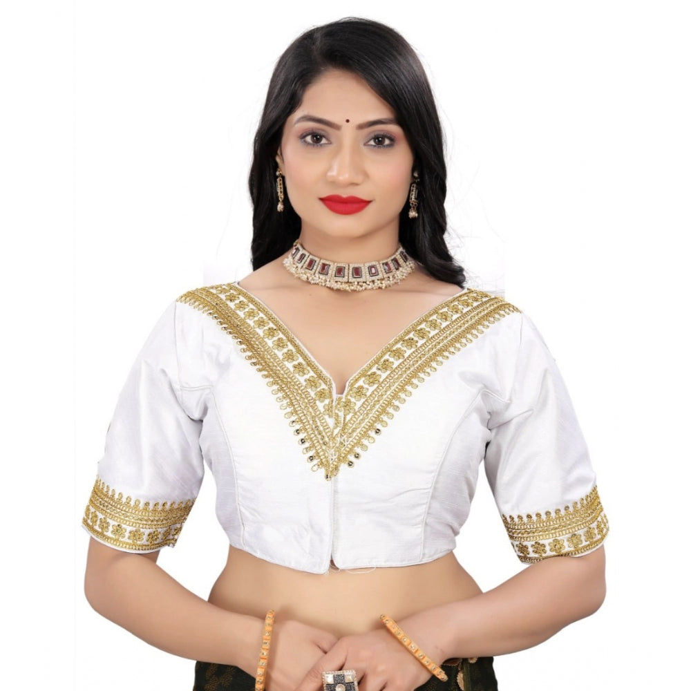 Clasymist Women's Banglory Embroidery Readymade Blouse (White, Size: Free Size)