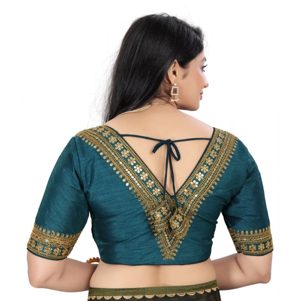 Clasymist Women's Banglory Embroidery Readymade Blouse (Teal, Size: Free Size)