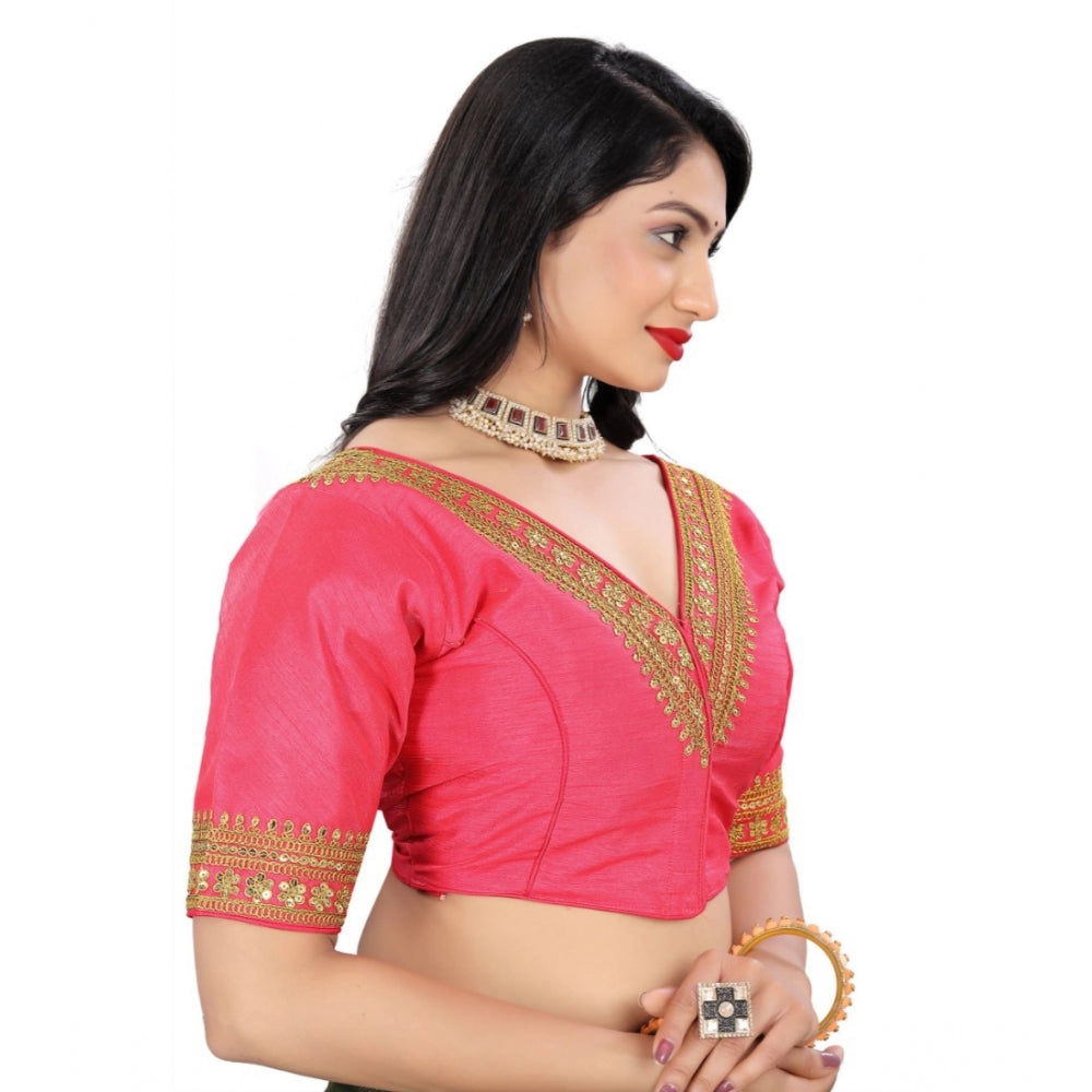 Clasymist Women's Banglory Embroidery Readymade Blouse (Pink, Size: Free Size)