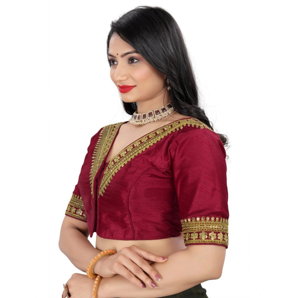 Clasymist Women's Banglory Embroidery Readymade Blouse (Maroon, Size: Free Size)