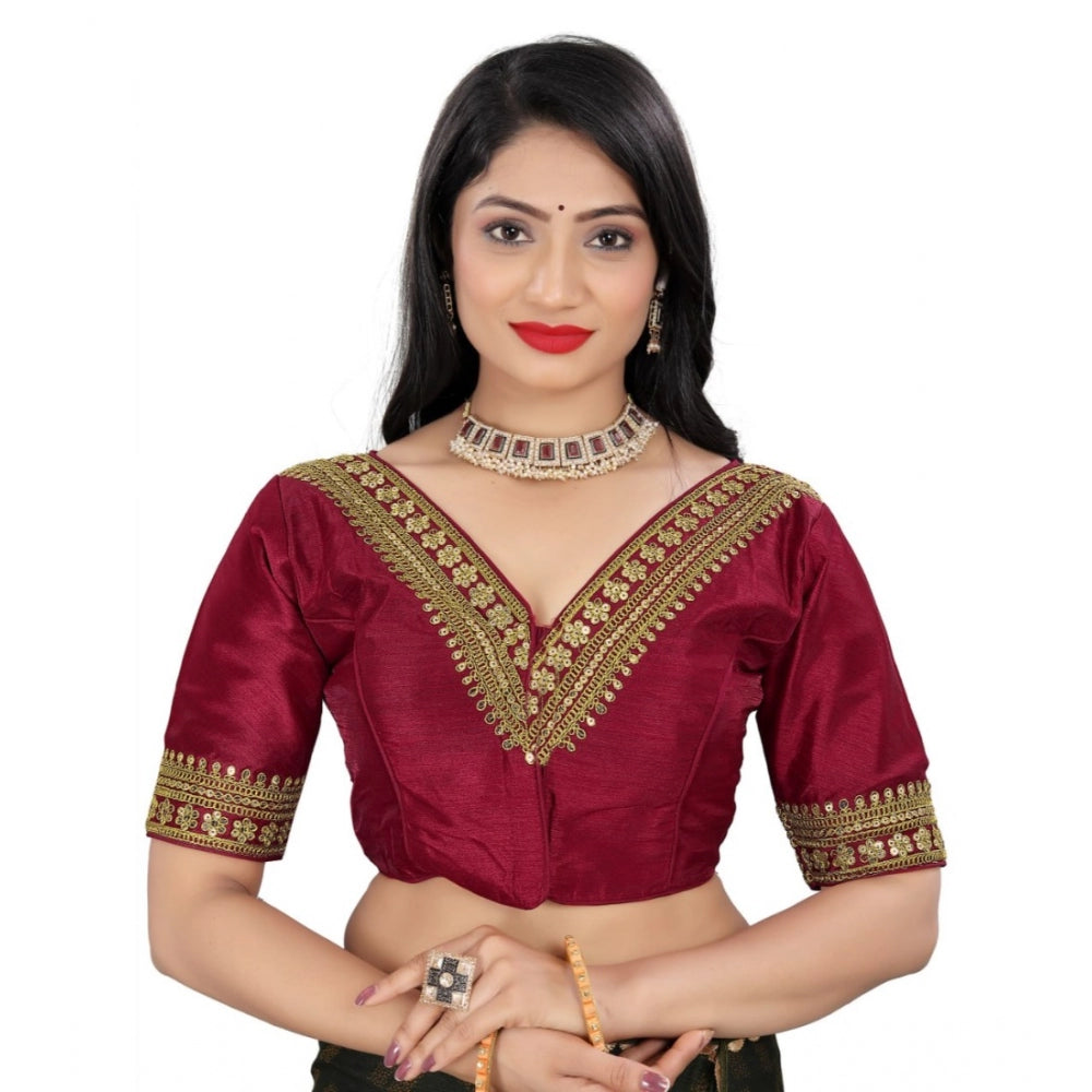 Clasymist Women's Banglory Embroidery Readymade Blouse (Maroon, Size: Free Size)