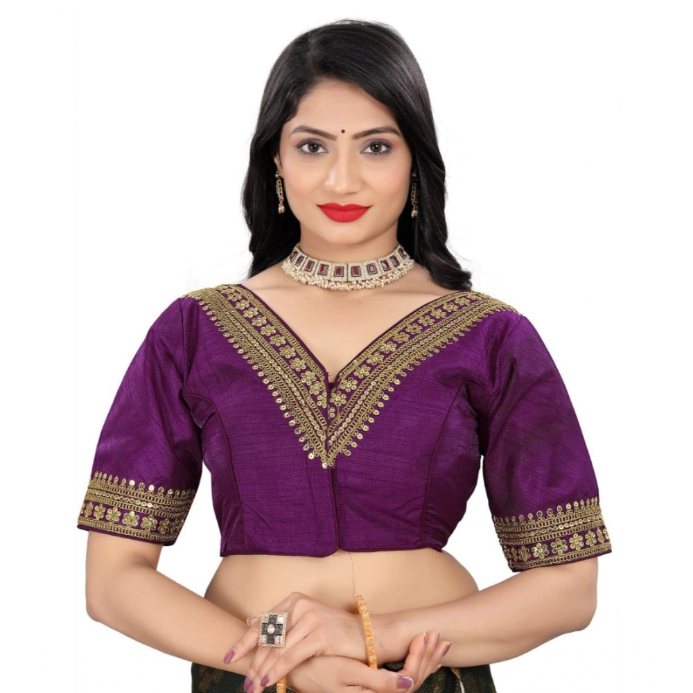 Clasymist Women's Banglory Embroidery Readymade Blouse (Magenta, Size: Free Size)